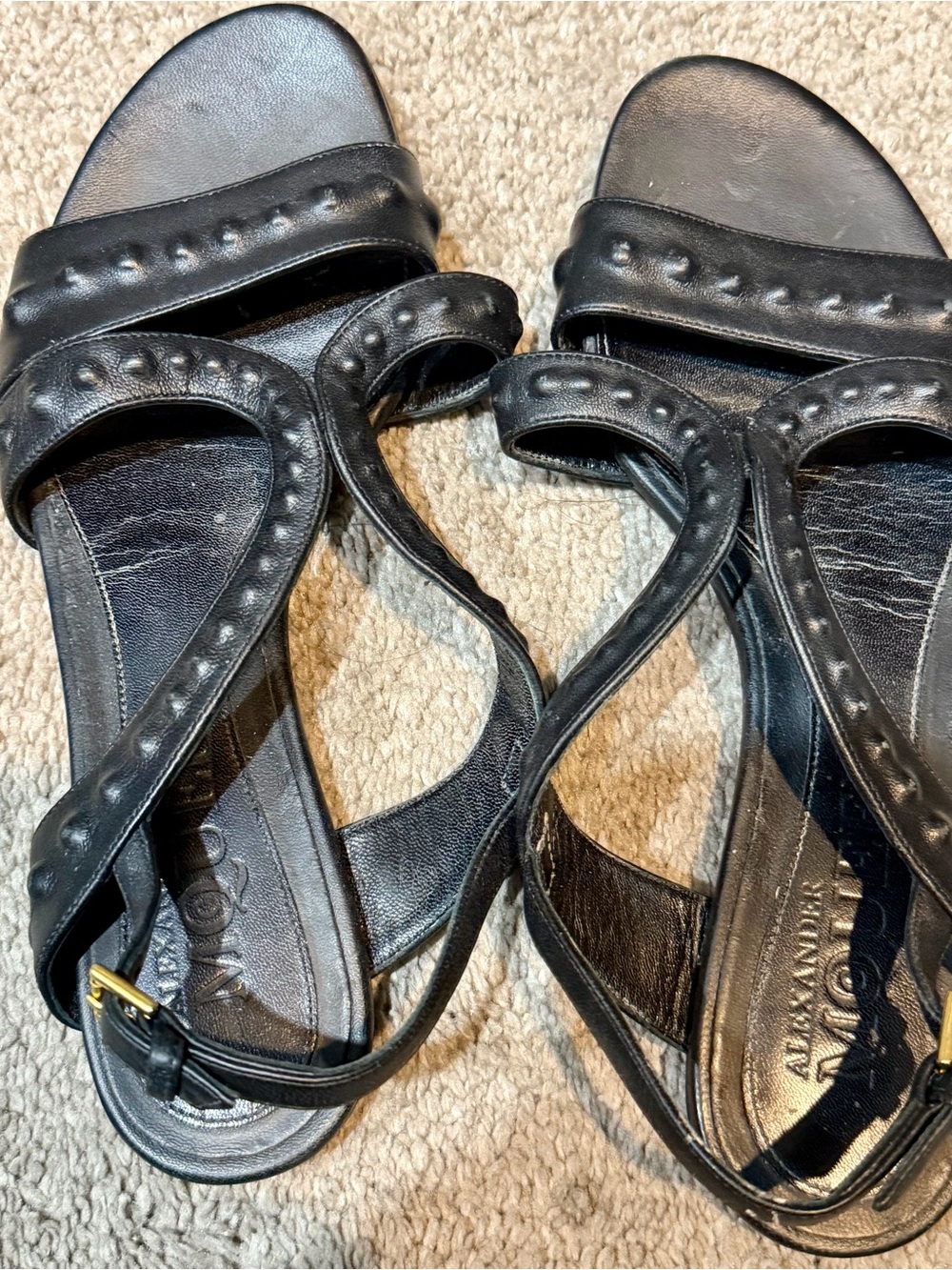 Alexander McQueen Black Leather Studded Slingback Sandals